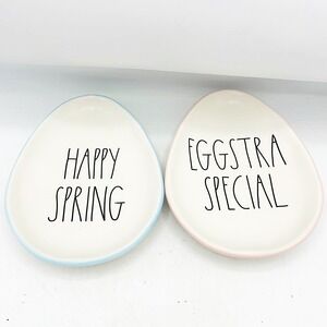 Rae Dunn Happy Spring Eggstra Special Egg Shaped Plates Set of 2 Ceramic‎ Easter